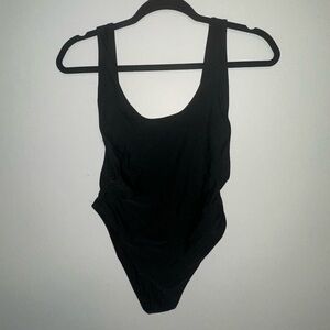 Aerie Deep Scoop Cheeky Black One Piece Swimwear size Small